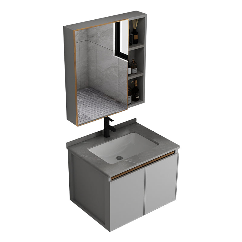Wall Mount Bathroom Vanity Modern Gray Single-Sink Metal Frame Vanity Set Vanity & Faucet & Mirror Cabinet 24"L x 19"W x 17"H Clearhalo 'Bathroom Remodel & Bathroom Fixtures' 'Bathroom Vanities' 'bathroom_vanities' 'Home Improvement' 'home_improvement' 'home_improvement_bathroom_vanities' 7551337