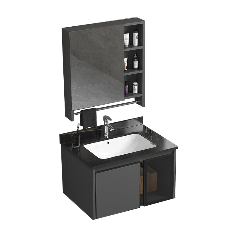 Single Sink Bathroom Vanity Wall Mount Rectangular Single Modern Vanity Set Vanity & Faucet & Mirror Cabinet 23.6"L x 18.5"W x 17.7"H Towel Bar Included Clearhalo 'Bathroom Remodel & Bathroom Fixtures' 'Bathroom Vanities' 'bathroom_vanities' 'Home Improvement' 'home_improvement' 'home_improvement_bathroom_vanities' 7551378