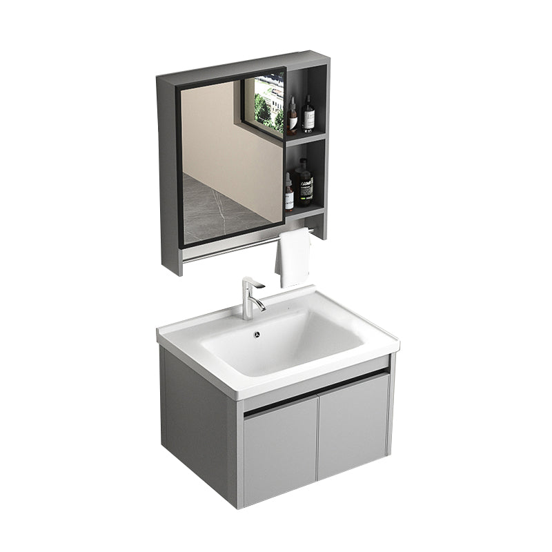 Single Sink Bathroom Vanity Modern Gray Rectangular Bath Vanity Vanity & Faucet & Mirror Cabinet 24"L x 19"W x 16"H White Clearhalo 'Bathroom Remodel & Bathroom Fixtures' 'Bathroom Vanities' 'bathroom_vanities' 'Home Improvement' 'home_improvement' 'home_improvement_bathroom_vanities' 7551445