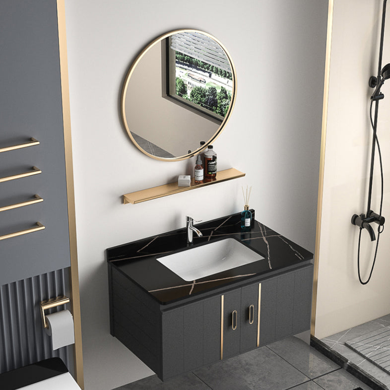 Rectangular Bathroom Vanity Modern Black Single-Sink Wall Mount Vanity Set Clearhalo 'Bathroom Remodel & Bathroom Fixtures' 'Bathroom Vanities' 'bathroom_vanities' 'Home Improvement' 'home_improvement' 'home_improvement_bathroom_vanities' 7551472