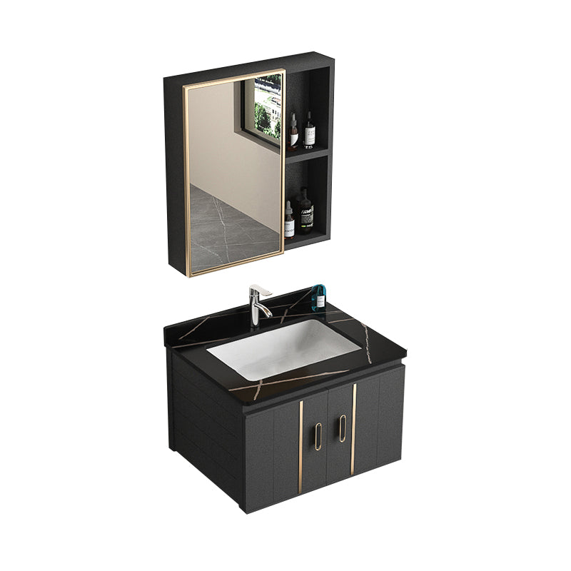 Rectangular Bathroom Vanity Modern Black Single-Sink Wall Mount Vanity Set Vanity & Faucet & Mirror Cabinet 23.6"L x 18.5"W x 17.7"H Black Clearhalo 'Bathroom Remodel & Bathroom Fixtures' 'Bathroom Vanities' 'bathroom_vanities' 'Home Improvement' 'home_improvement' 'home_improvement_bathroom_vanities' 7551491