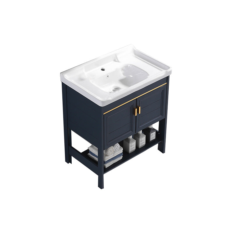 Glam Blue Sink Vanity Metal Frame Single Rectangular Bath Vanity Bathroom Vanity 28"L x 19"W x 32"H Clearhalo 'Bathroom Remodel & Bathroom Fixtures' 'Bathroom Vanities' 'bathroom_vanities' 'Home Improvement' 'home_improvement' 'home_improvement_bathroom_vanities' 7551584