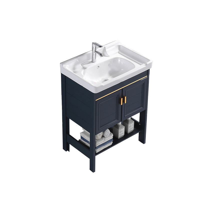 Glam Blue Sink Vanity Metal Frame Single Rectangular Bath Vanity Vanity & Faucet 24"L x 19"W x 32"H Clearhalo 'Bathroom Remodel & Bathroom Fixtures' 'Bathroom Vanities' 'bathroom_vanities' 'Home Improvement' 'home_improvement' 'home_improvement_bathroom_vanities' 7551587
