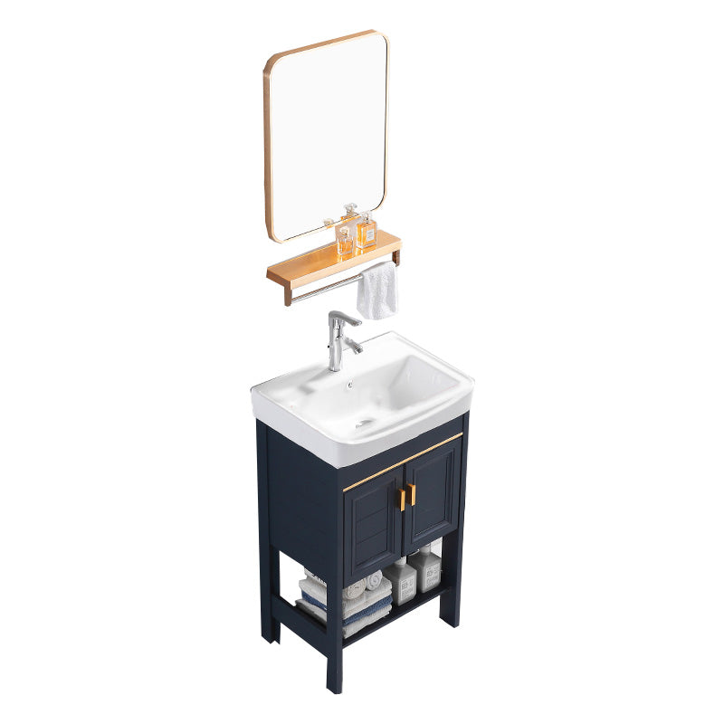 Glam Blue Sink Vanity Metal Frame Single Rectangular Bath Vanity Vanity & Faucet & Mirrors 20"L x 14"W x 32"H Clearhalo 'Bathroom Remodel & Bathroom Fixtures' 'Bathroom Vanities' 'bathroom_vanities' 'Home Improvement' 'home_improvement' 'home_improvement_bathroom_vanities' 7551588