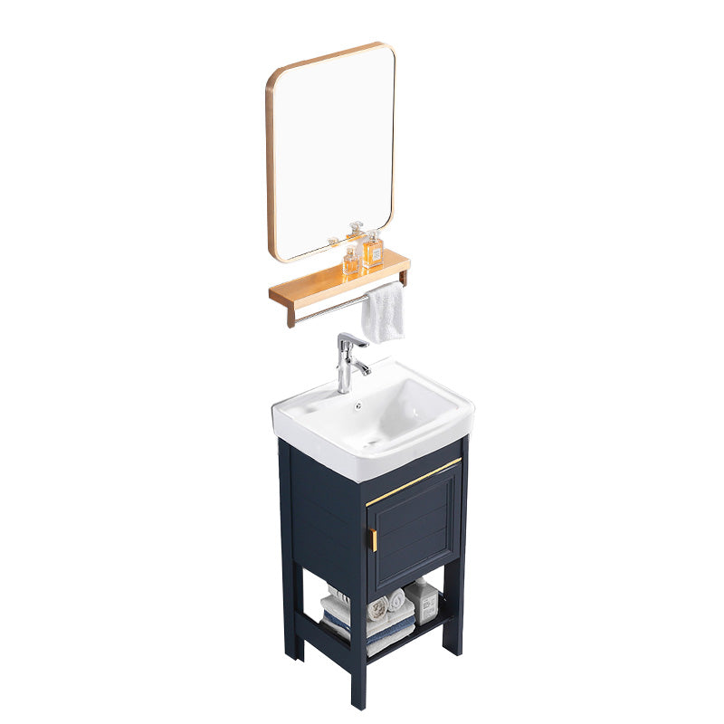 Glam Blue Sink Vanity Metal Frame Single Rectangular Bath Vanity Vanity & Faucet & Mirrors 17"L x 14"W x 32"H Clearhalo 'Bathroom Remodel & Bathroom Fixtures' 'Bathroom Vanities' 'bathroom_vanities' 'Home Improvement' 'home_improvement' 'home_improvement_bathroom_vanities' 7551592