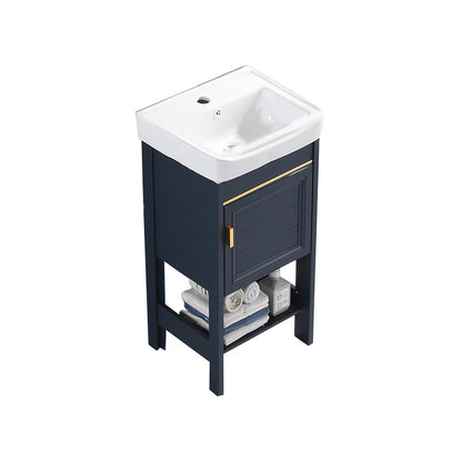 Glam Blue Sink Vanity Metal Frame Single Rectangular Bath Vanity Bathroom Vanity 17"L x 14"W x 32"H Clearhalo 'Bathroom Remodel & Bathroom Fixtures' 'Bathroom Vanities' 'bathroom_vanities' 'Home Improvement' 'home_improvement' 'home_improvement_bathroom_vanities' 7551599