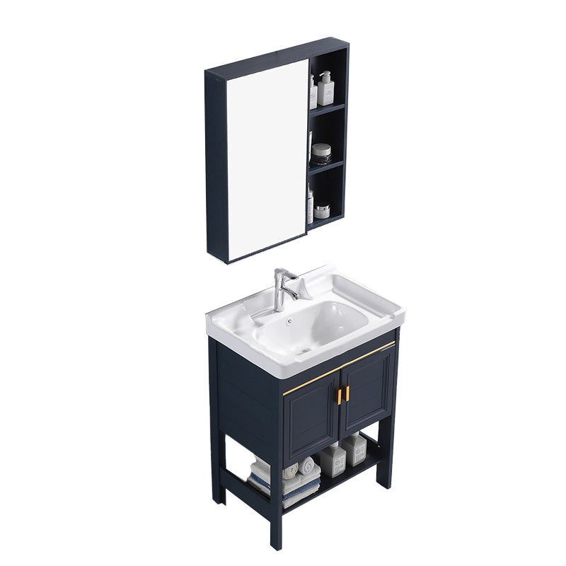 Glam Blue Sink Vanity Metal Frame Single Rectangular Bath Vanity Vanity & Faucet & Mirror Cabinet 24"L x 19"W x 32"H Clearhalo 'Bathroom Remodel & Bathroom Fixtures' 'Bathroom Vanities' 'bathroom_vanities' 'Home Improvement' 'home_improvement' 'home_improvement_bathroom_vanities' 7551607