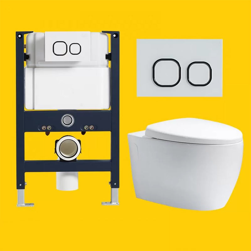 Elongated Wall Hung Toilet Set Vitreous China Wall Mounted Bidet Ivory Toilet & Low Tanker Clearhalo 'Bathroom Remodel & Bathroom Fixtures' 'Bidets' 'Home Improvement' 'home_improvement' 'home_improvement_bidets' 'Toilets & Bidets' 7554875