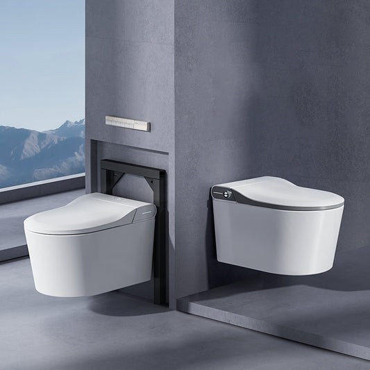 Elongated Wall Hung Toilet Set Foot Sensor Ceramic Wall Mounted Bidet Clearhalo 'Bathroom Remodel & Bathroom Fixtures' 'Bidets' 'Home Improvement' 'home_improvement' 'home_improvement_bidets' 'Toilets & Bidets' 7555350