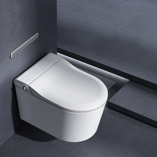 Elongated Wall Hung Toilet Set Foot Sensor Ceramic Wall Mounted Bidet Clearhalo 'Bathroom Remodel & Bathroom Fixtures' 'Bidets' 'Home Improvement' 'home_improvement' 'home_improvement_bidets' 'Toilets & Bidets' 7555353