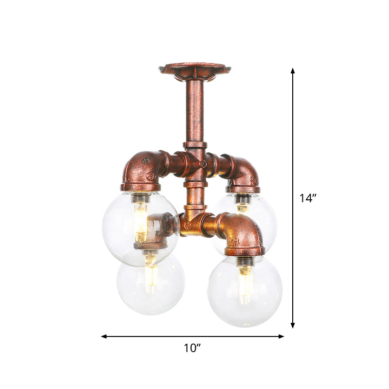 Ball Clear Glass Semi-Flush Ceiling Light Farmhouse 4/5/6 Heads Restaurant Flushmount Lamp in Copper Clearhalo 'Ceiling Lights' 'Close To Ceiling Lights' 'Close to ceiling' 'Glass shade' 'Glass' 'Semi-flushmount' Lighting' 756613
