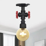 Global Amber Glass Semi Flush Light Fixture Industrial 1 Head Foyer Ceiling Mounted Lamp in Black Black C Clearhalo 'Ceiling Lights' 'Close To Ceiling Lights' 'Close to ceiling' 'Glass shade' 'Glass' 'Semi-flushmount' Lighting' 756657
