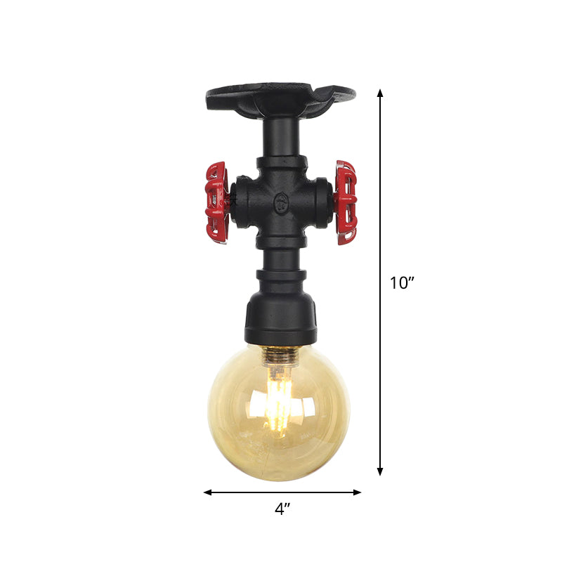 Global Amber Glass Semi Flush Light Fixture Industrial 1 Head Foyer Ceiling Mounted Lamp in Black Clearhalo 'Ceiling Lights' 'Close To Ceiling Lights' 'Close to ceiling' 'Glass shade' 'Glass' 'Semi-flushmount' Lighting' 756661
