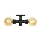 2-Light Amber Glass Semi Flush Antiqued Black Sphere Hallway Flush Mount Ceiling Lamp Fixture Clearhalo 'Ceiling Lights' 'Close To Ceiling Lights' 'Close to ceiling' 'Glass shade' 'Glass' 'Semi-flushmount' Lighting' 756668