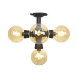 Black Ball Semi-Flush Ceiling Light Industrial Amber Glass 4/5/6-Light Foyer LED Flushmount Clearhalo 'Ceiling Lights' 'Close To Ceiling Lights' 'Close to ceiling' 'Glass shade' 'Glass' 'Semi-flushmount' Lighting' 756735