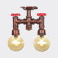 Orb Restaurant Semi Flush Light Fixture Rustic Amber Glass 2 Lights Copper Flush Lamp Clearhalo 'Ceiling Lights' 'Close To Ceiling Lights' 'Close to ceiling' 'Glass shade' 'Glass' 'Semi-flushmount' Lighting' 756817