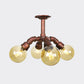 Farmhouse Global Semi Mount Lighting 4/5/6-Light Amber Glass LED Flush Lamp Fixture in Copper Clearhalo 'Ceiling Lights' 'Close To Ceiling Lights' 'Close to ceiling' 'Glass shade' 'Glass' 'Pendant Lights' 'Semi-flushmount' Lighting' 756845