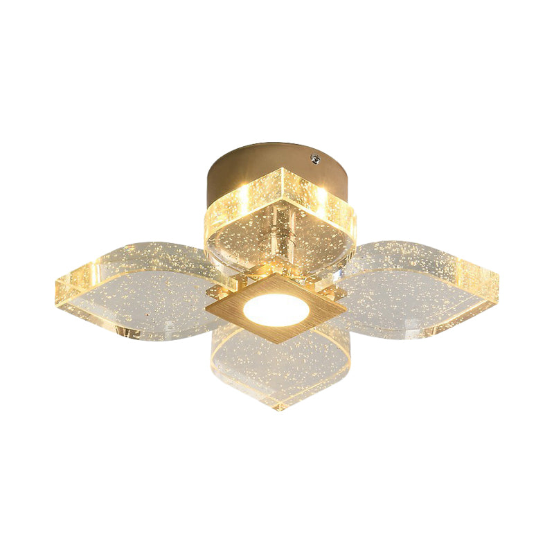 Flower Water Crystal Ceiling Lamp Modernist Corridor LED Semi Flush Mount Lighting in Gold, Warm/White Light Clearhalo 'Ceiling Lights' 'Close To Ceiling Lights' 'Close to ceiling' 'Semi-flushmount' Lighting' 756858