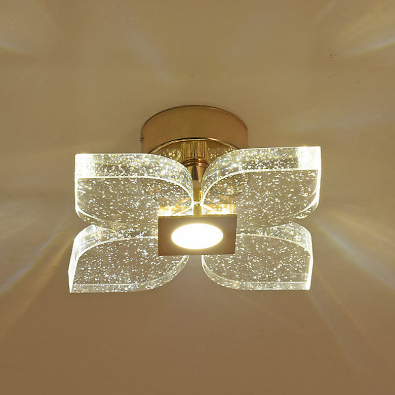 Flower Water Crystal Ceiling Lamp Modernist Corridor LED Semi Flush Mount Lighting in Gold, Warm/White Light Clearhalo 'Ceiling Lights' 'Close To Ceiling Lights' 'Close to ceiling' 'Semi-flushmount' Lighting' 756859