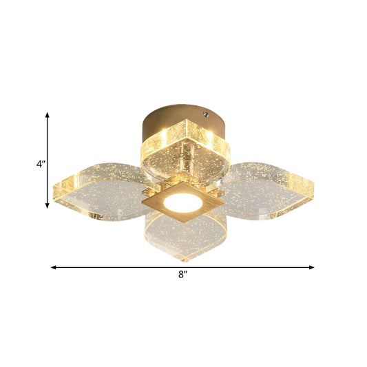 Flower Water Crystal Ceiling Lamp Modernist Corridor LED Semi Flush Mount Lighting in Gold, Warm/White Light Clearhalo 'Ceiling Lights' 'Close To Ceiling Lights' 'Close to ceiling' 'Semi-flushmount' Lighting' 756860