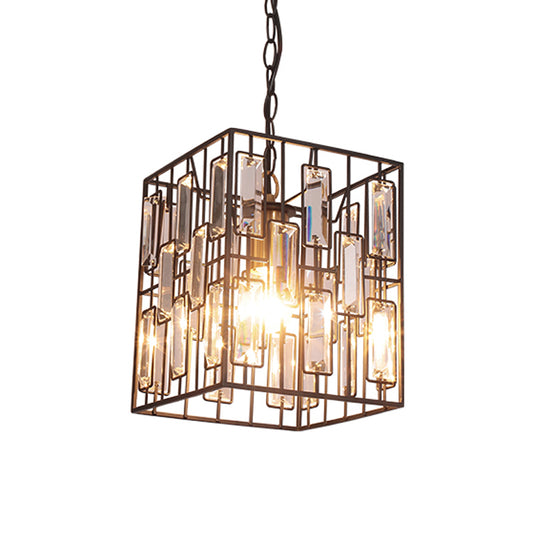 1 Head Squared Wire Cage Pendant Lamp Industrial Brass Iron Hanging Ceiling Light with Inserted Crystals Clearhalo 'Ceiling Lights' 'Modern Pendants' 'Modern' 'Pendant Lights' 'Pendants' Lighting' 756882