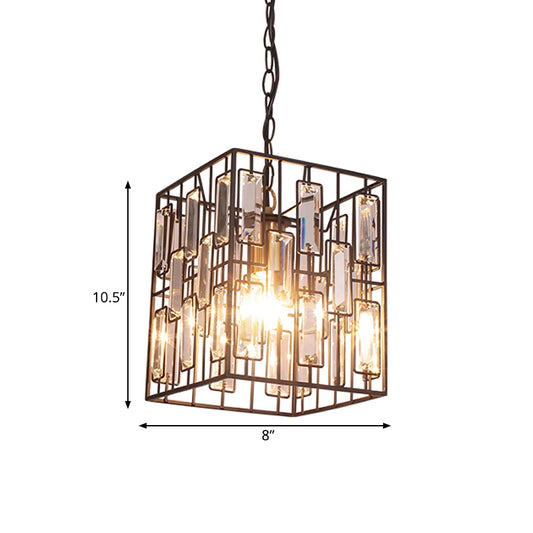 1 Head Squared Wire Cage Pendant Lamp Industrial Brass Iron Hanging Ceiling Light with Inserted Crystals Clearhalo 'Ceiling Lights' 'Modern Pendants' 'Modern' 'Pendant Lights' 'Pendants' Lighting' 756884