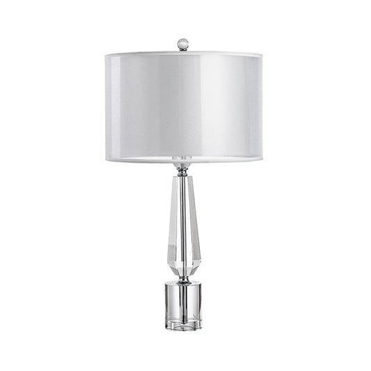 Fabric Grey Nightstand Light Drum Shade Single Classic Table Lamp with Crystal Pedestal Clearhalo 'Lamps' 'Table Lamps' Lighting' 756932