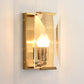 Mid Century Rectangle Wall Sconce 1-Light Metal Wall Mounted Fixture in Brass with Trapezoid Clear/Seedy Crystal Shield Clearhalo 'Cast Iron' 'Glass' 'Industrial' 'Modern wall lights' 'Modern' 'Tiffany' 'Traditional wall lights' 'Wall Lamps & Sconces' 'Wall Lights' Lighting' 756953