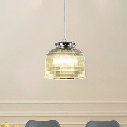 Latticed Glass Bowl Drop Pendant Light Modernist 1 Head Chrome Hanging Ceiling Lamp over Table Chrome Clearhalo 'Ceiling Lights' 'Glass shade' 'Glass' 'Modern Pendants' 'Modern' 'Pendant Lights' 'Pendants' Lighting' 756995