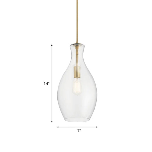 1 Bulb Kitchen Pendant Lighting Simple Gold Ceiling Hang Fixture with Urn Clear Glass Shade Clearhalo 'Ceiling Lights' 'Glass shade' 'Glass' 'Modern Pendants' 'Modern' 'Pendant Lights' 'Pendants' Lighting' 757006