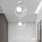 Iron Loop Semi Mount Lighting Macaron 1 Light White/Grey/Green Finish Ceiling Flush with Ball Opal Glass Shade Clearhalo 'Ceiling Lights' 'Close To Ceiling Lights' 'Close to ceiling' 'Glass shade' 'Glass' 'Pendant Lights' 'Semi-flushmount' Lighting' 757073