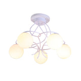 Iron Swirling Semi Flush Mount Modernism 5 Heads Black/White Finish Flush Ceiling Light with Globe Opal Glass Shade Clearhalo 'Ceiling Lights' 'Close To Ceiling Lights' 'Close to ceiling' 'Glass shade' 'Glass' 'Semi-flushmount' Lighting' 757150