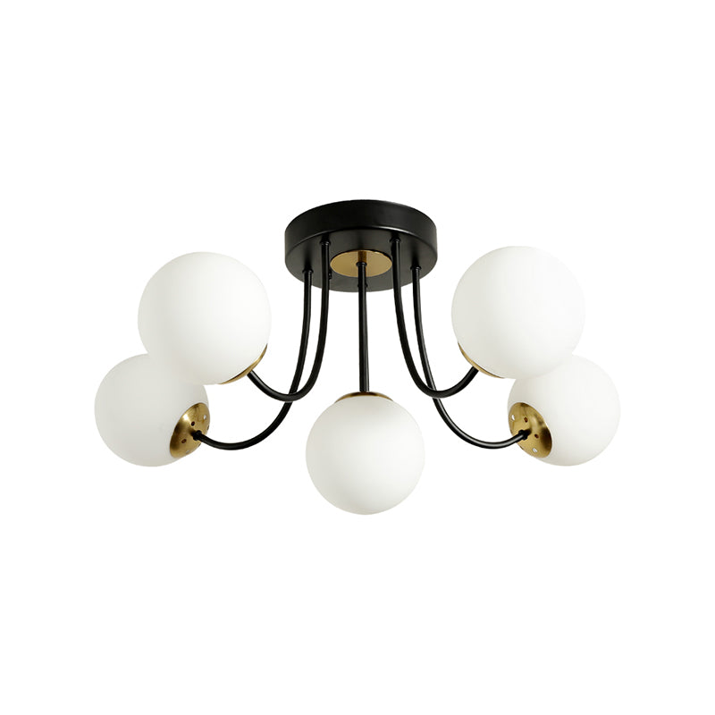 Spherical Semi Flush Ceiling Light Post Modern White Frosted/Amber Glass 5 Bulbs Bedroom Flush Mounted Lamp Clearhalo 'Ceiling Lights' 'Close To Ceiling Lights' 'Close to ceiling' 'Glass shade' 'Glass' 'Semi-flushmount' Lighting' 757154