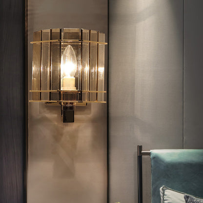 Modern Rectangle Panel Wall Lighting Smoke Gray Glass 1-Bulb Bedside Wall Sconce Lamp Smoke Gray Clearhalo 'Cast Iron' 'Glass' 'Industrial' 'Modern wall lights' 'Modern' 'Tiffany' 'Traditional wall lights' 'Wall Lamps & Sconces' 'Wall Lights' Lighting' 757192