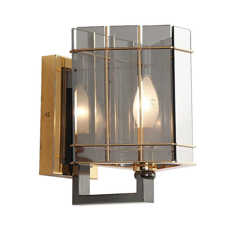 Smoke Gray Glass Triangle Sconce Light Fixture Modernist 1-Head Wall Mounted Lamp for Bedroom Clearhalo 'Cast Iron' 'Glass' 'Industrial' 'Modern wall lights' 'Modern' 'Tiffany' 'Traditional wall lights' 'Wall Lamps & Sconces' 'Wall Lights' Lighting' 757198