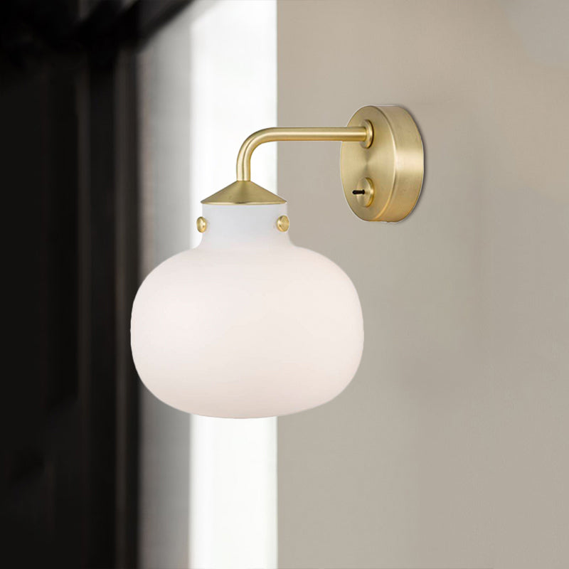 1 Bulb Balcony Wall Mount Light Postmodern Brass Wall Sconce with Oblong Milk White Glass Shade White Clearhalo 'Cast Iron' 'Glass' 'Industrial' 'Modern wall lights' 'Modern' 'Tiffany' 'Traditional wall lights' 'Wall Lamps & Sconces' 'Wall Lights' Lighting' 757200