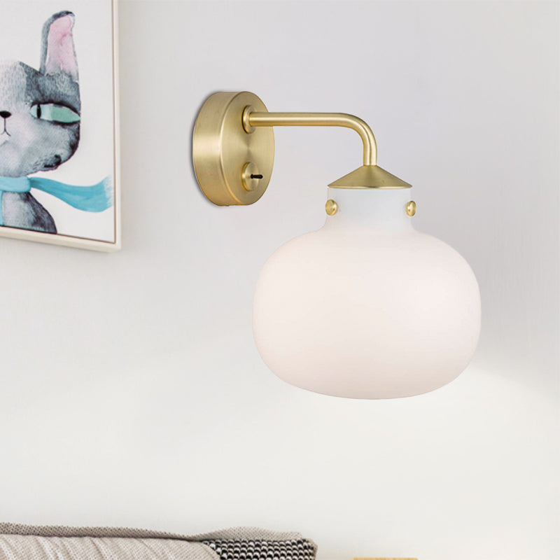 1 Bulb Balcony Wall Mount Light Postmodern Brass Wall Sconce with Oblong Milk White Glass Shade Clearhalo 'Cast Iron' 'Glass' 'Industrial' 'Modern wall lights' 'Modern' 'Tiffany' 'Traditional wall lights' 'Wall Lamps & Sconces' 'Wall Lights' Lighting' 757201
