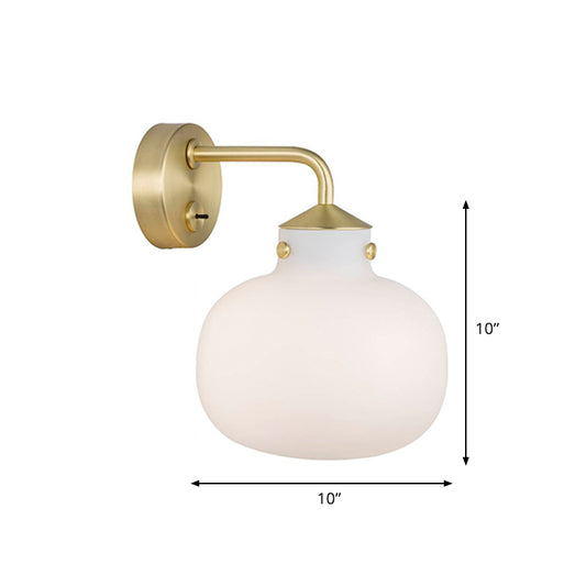 1 Bulb Balcony Wall Mount Light Postmodern Brass Wall Sconce with Oblong Milk White Glass Shade Clearhalo 'Cast Iron' 'Glass' 'Industrial' 'Modern wall lights' 'Modern' 'Tiffany' 'Traditional wall lights' 'Wall Lamps & Sconces' 'Wall Lights' Lighting' 757203