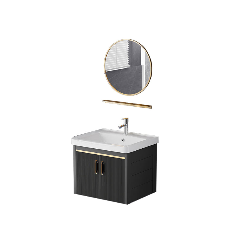 Glam Single-Sink Bathroom Vanity Dark Black Ceramic Rectangular Vanity Set Vanity & Faucet & Mirrors 20"L x 14"W x 16"H Ceramic Clearhalo 'Bathroom Remodel & Bathroom Fixtures' 'Bathroom Vanities' 'bathroom_vanities' 'Home Improvement' 'home_improvement' 'home_improvement_bathroom_vanities' 7572975