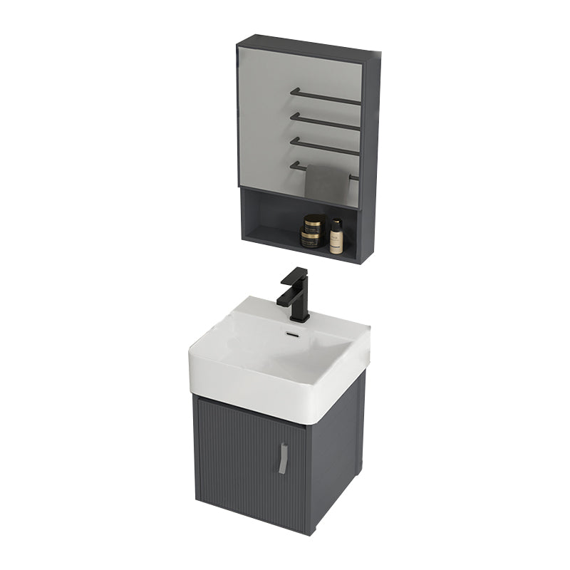 Single Sink Bathroom Vanity Modern Gray Metal Frame Rectangular Vanity Set Vanity & Faucet & Mirror Cabinet 18"L x 17"W x 21"H Clearhalo 'Bathroom Remodel & Bathroom Fixtures' 'Bathroom Vanities' 'bathroom_vanities' 'Home Improvement' 'home_improvement' 'home_improvement_bathroom_vanities' 7573014