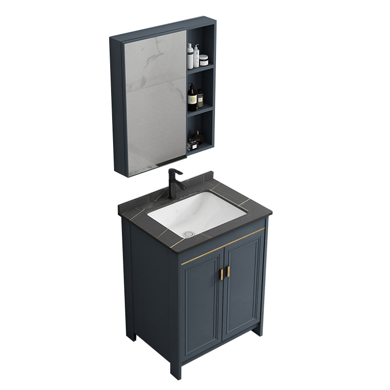 Freestanding Bathroom Vanity Single-Sink Glam Metal Base Rectangular Vanity Set Vanity & Faucet & Mirror Cabinet 24"L x 19"W x 32"H Towel Bar Not Included Clearhalo 'Bathroom Remodel & Bathroom Fixtures' 'Bathroom Vanities' 'bathroom_vanities' 'Home Improvement' 'home_improvement' 'home_improvement_bathroom_vanities' 7573049