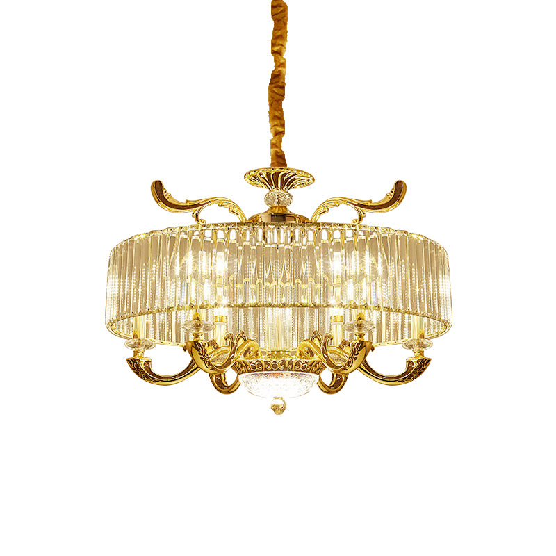 Gold 6/8 Lights Pendant Chandelier Modernist Crystal Block Circle Ceiling Suspension Lamp Clearhalo 'Ceiling Lights' 'Chandeliers' 'Modern Chandeliers' 'Modern' Lighting' 757680