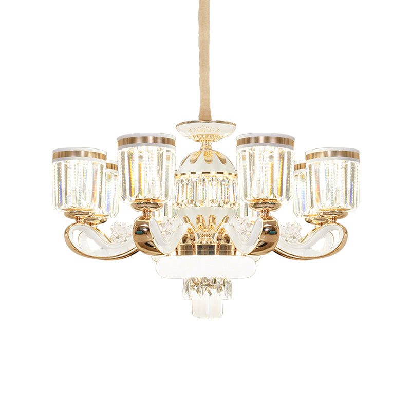 6/8-Head Bell Pendant Chandelier Modern Gold Crystal Block Up Suspension Pendant Lamp Clearhalo 'Ceiling Lights' 'Chandeliers' 'Modern Chandeliers' 'Modern' Lighting' 757699