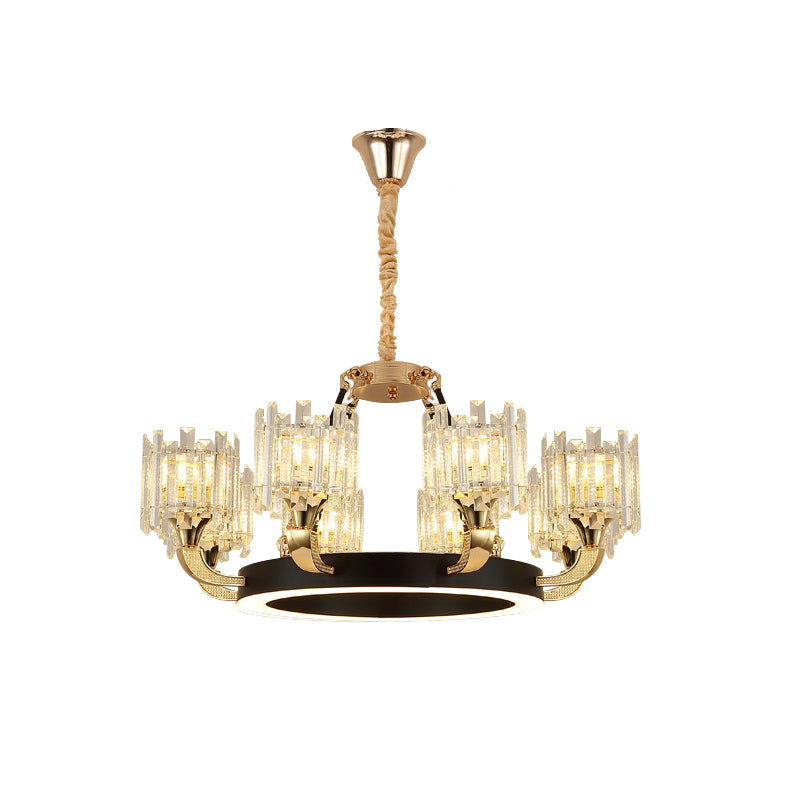Metal Ring Hanging Chandelier Modern 6/8-Bulb Living Room Pendant Light Fixture in Black and Gold with Round Crystal Sade Clearhalo 'Ceiling Lights' 'Chandeliers' 'Modern Chandeliers' 'Modern' Lighting' 757734