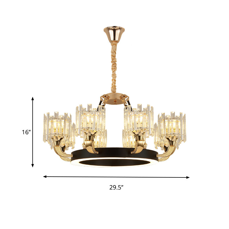 Metal Ring Hanging Chandelier Modern 6/8-Bulb Living Room Pendant Light Fixture in Black and Gold with Round Crystal Sade Clearhalo 'Ceiling Lights' 'Chandeliers' 'Modern Chandeliers' 'Modern' Lighting' 757736