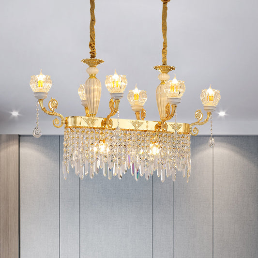 Gold Flower Island Light Fixture Modernist Crystal 6/8-Light Dining Room Pendant Lamp Clearhalo 'Ceiling Lights' 'Island Lights' Lighting' 757748