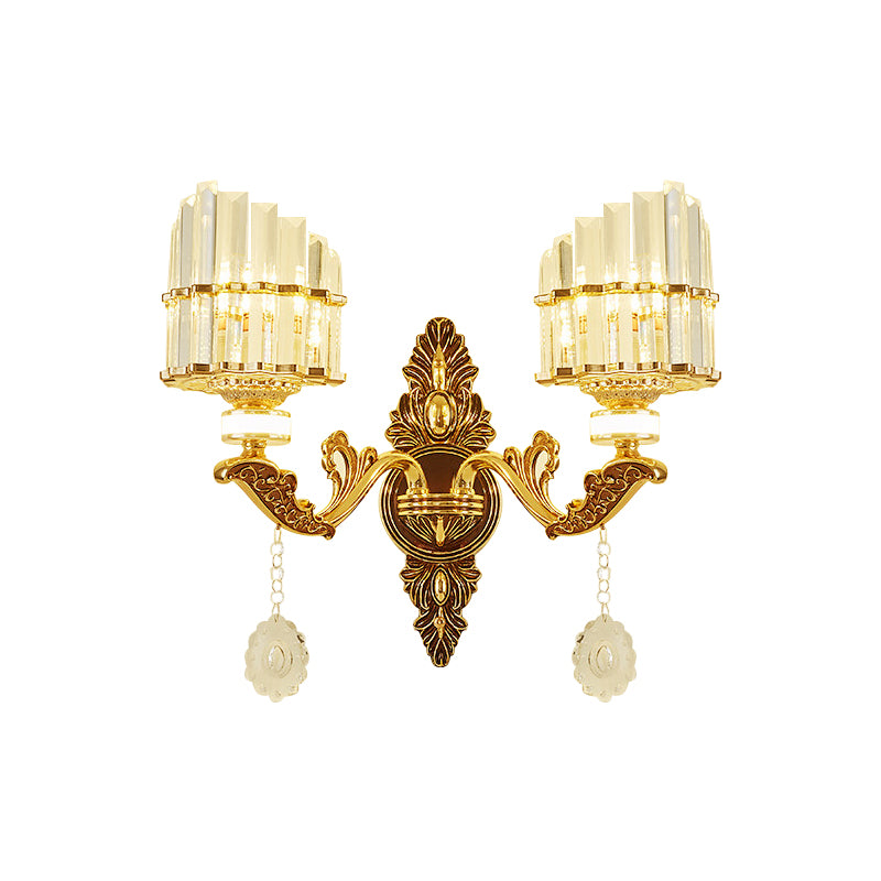Crystal Block Gold Wall Mount Light Arc 1/2-Light Modernism Sconce Lamp Fixture for Corner Clearhalo 'Cast Iron' 'Glass' 'Industrial' 'Modern wall lights' 'Modern' 'Tiffany' 'Traditional wall lights' 'Wall Lamps & Sconces' 'Wall Lights' Lighting' 757784