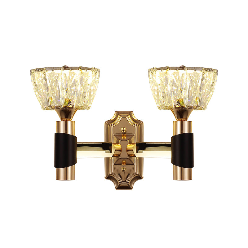 1/2-Light Bowl Wall Sconce Lighting Minimalist Black and Gold Crystal Block Wall Lamp Clearhalo 'Cast Iron' 'Glass' 'Industrial' 'Modern wall lights' 'Modern' 'Tiffany' 'Traditional wall lights' 'Wall Lamps & Sconces' 'Wall Lights' Lighting' 757810