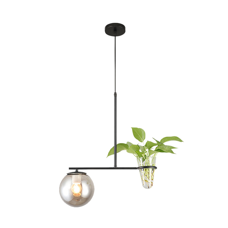 1 Bulb Sphere Pendant Light Vintage Black/Gold Metal LED Hanging Lamp with Milk White/Smoke Grey Glass Shade Clearhalo 'Art Deco Pendants' 'Black' 'Cast Iron' 'Ceiling Lights' 'Ceramic' 'Crystal' 'Industrial Pendants' 'Industrial' 'Metal' 'Middle Century Pendants' 'Pendant Lights' 'Pendants' 'Rustic Pendants' 'Tiffany' Lighting' 757930