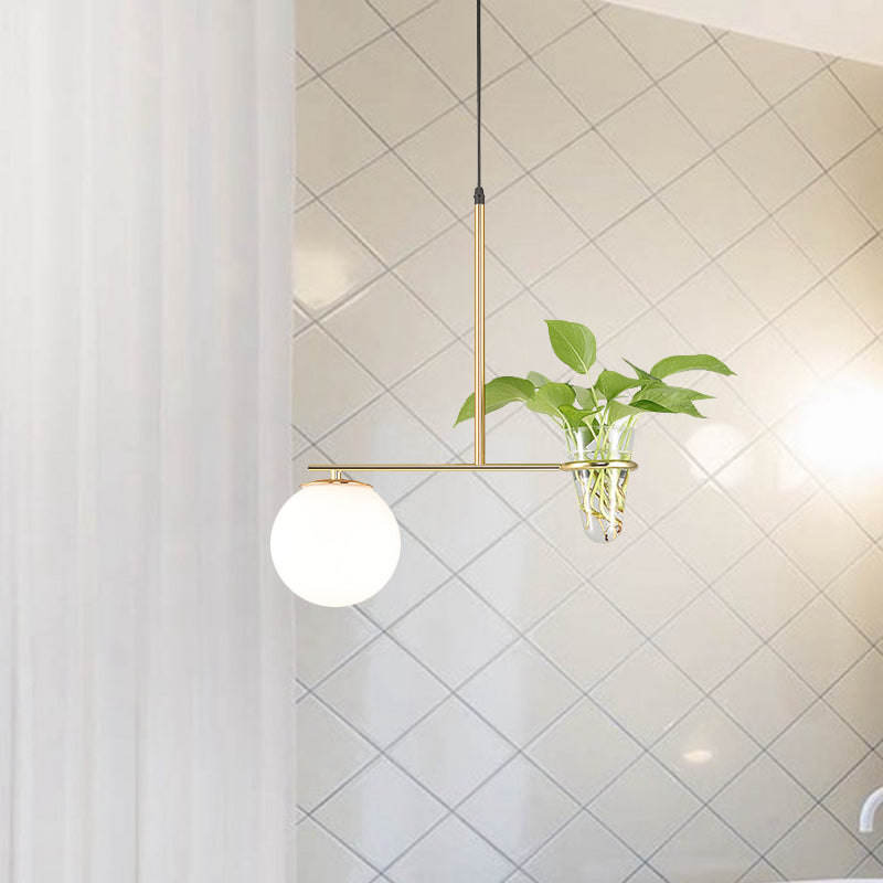 1 Bulb Sphere Pendant Light Vintage Black/Gold Metal LED Hanging Lamp with Milk White/Smoke Grey Glass Shade Clearhalo 'Art Deco Pendants' 'Black' 'Cast Iron' 'Ceiling Lights' 'Ceramic' 'Crystal' 'Industrial Pendants' 'Industrial' 'Metal' 'Middle Century Pendants' 'Pendant Lights' 'Pendants' 'Rustic Pendants' 'Tiffany' Lighting' 757937